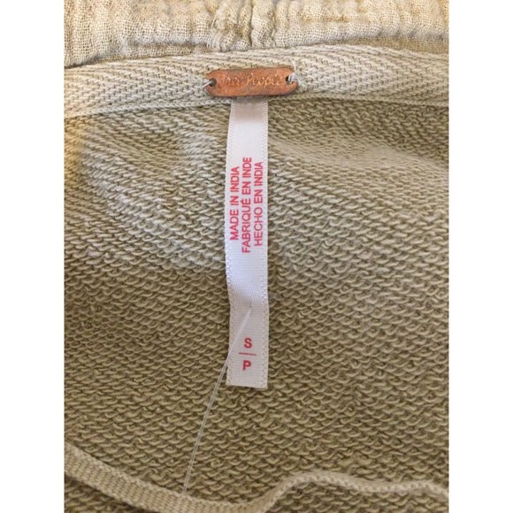 Free People Love Letter Hoodie Cropped Knit Top Sweatshirt Pullover Tan SZ S - Picture 6 of 7